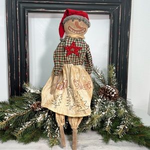 Primitive Rustic Handmade Farmhouse Snowman Snowgirl Doll Winter Decor